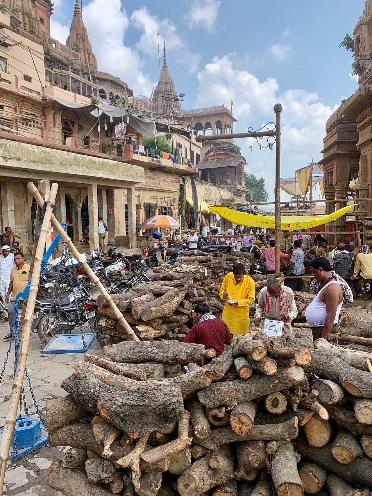 Manikarnika Ghat architecture and stone steps in Varanasi